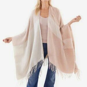 SOIA & KYO Blush Rose Pink Fringe Shawl Scarf Wrap Cardigan Blanket Poncho OS